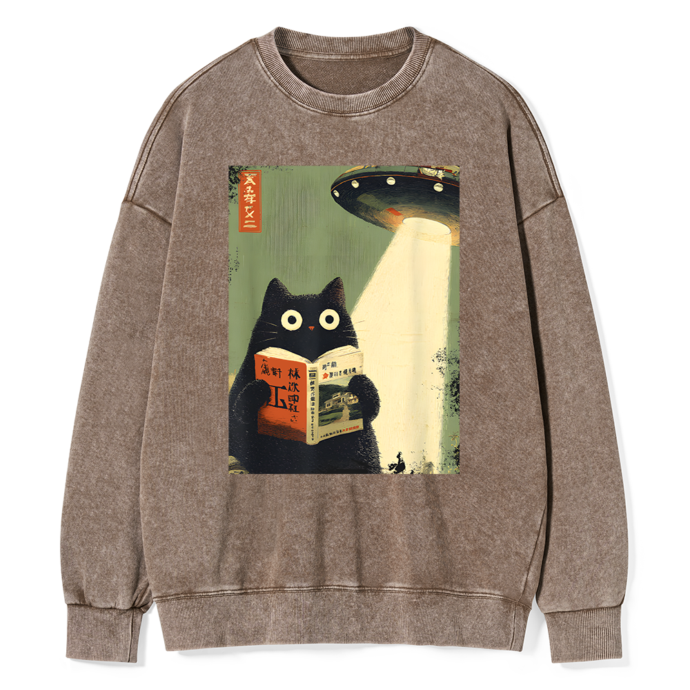 Pagewings Cat Book Lovers Unisex Washed Sweatshirt