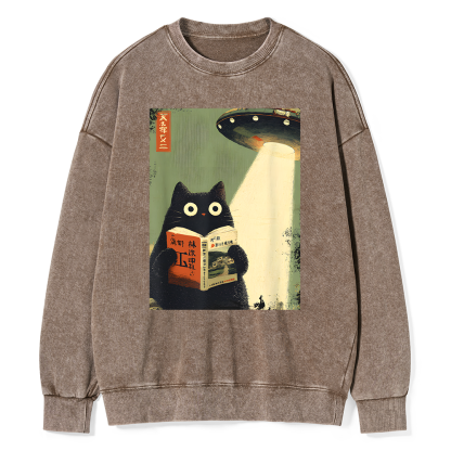 Pagewings Cat Book Lovers Unisex Washed Sweatshirt