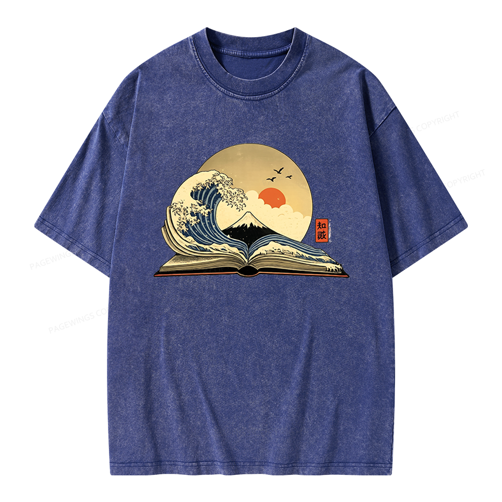 Pagewings Great Wave Of Knowledge Unisex Washed T-shirt