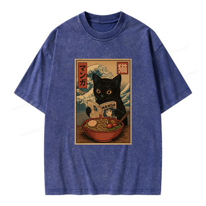 Pagewings Cat Reading Unisex Washed T-shirt