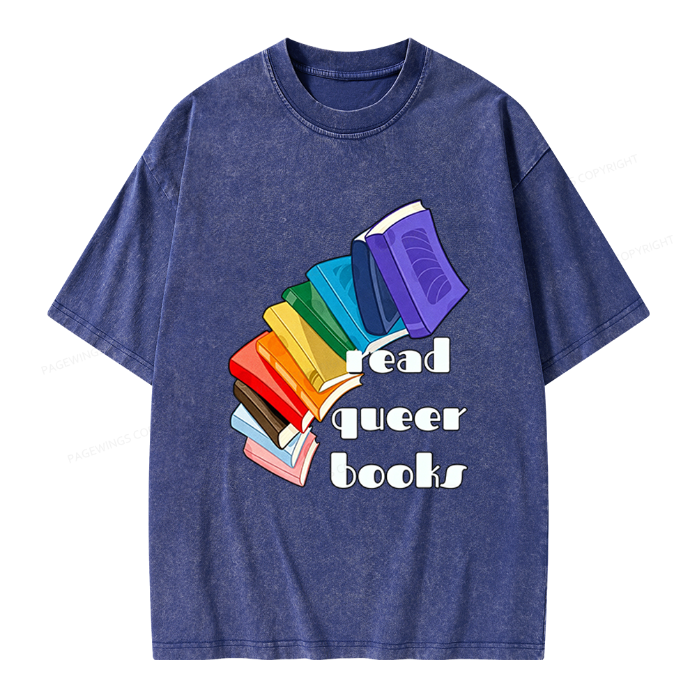 Pagewings Read Queer Books Unisex Washed T-shirt