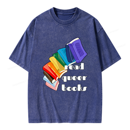Pagewings Read Queer Books Unisex Washed T-shirt