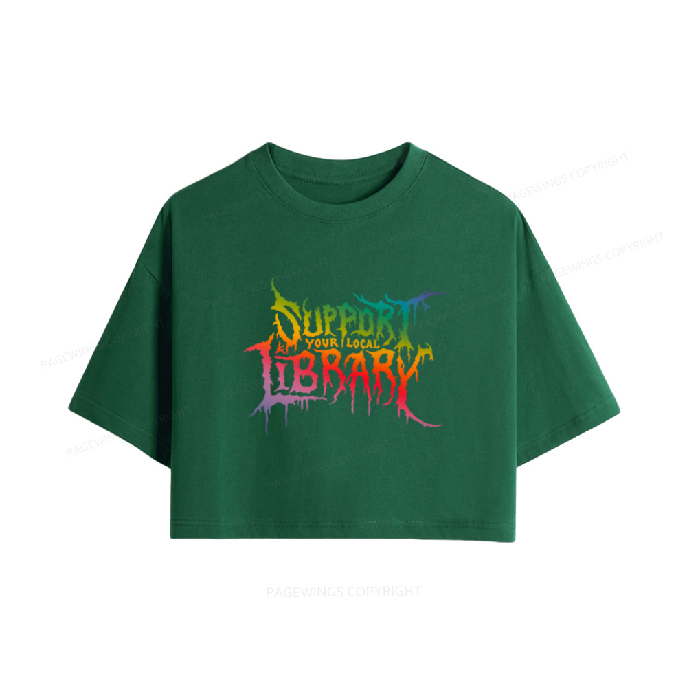 Pagewings Support Your Local Library Women Crop Tops
