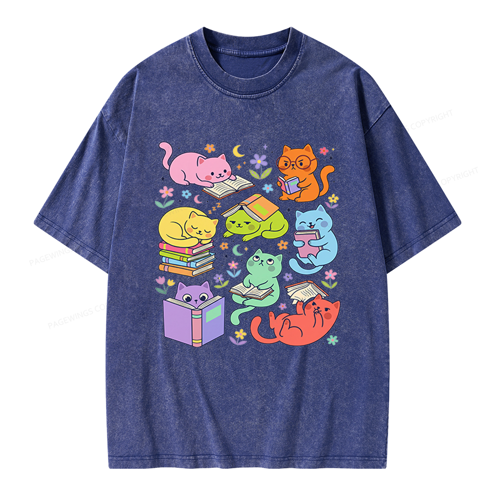 Pagewings Reading Cat Unisex Washed T-shirt