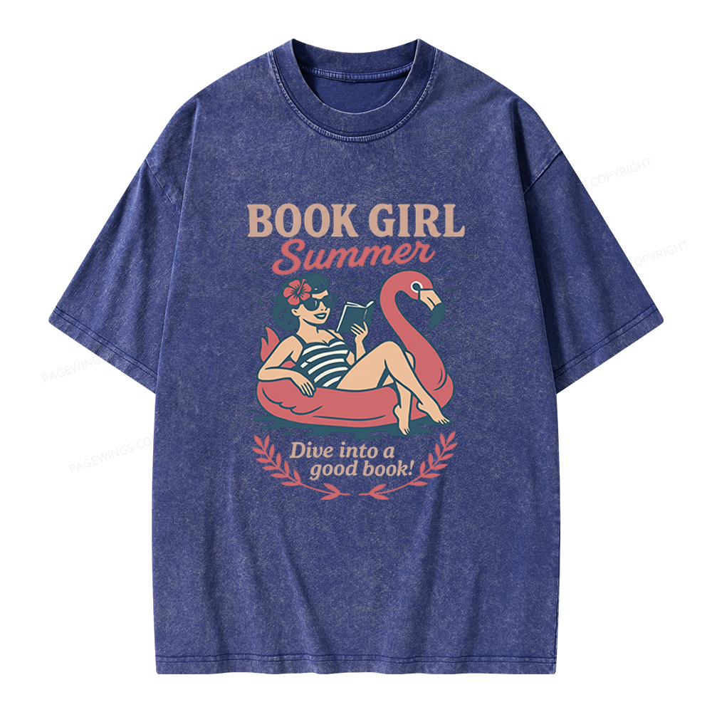 Pagewings Book Girl Summer Unisex Washed T-shirt