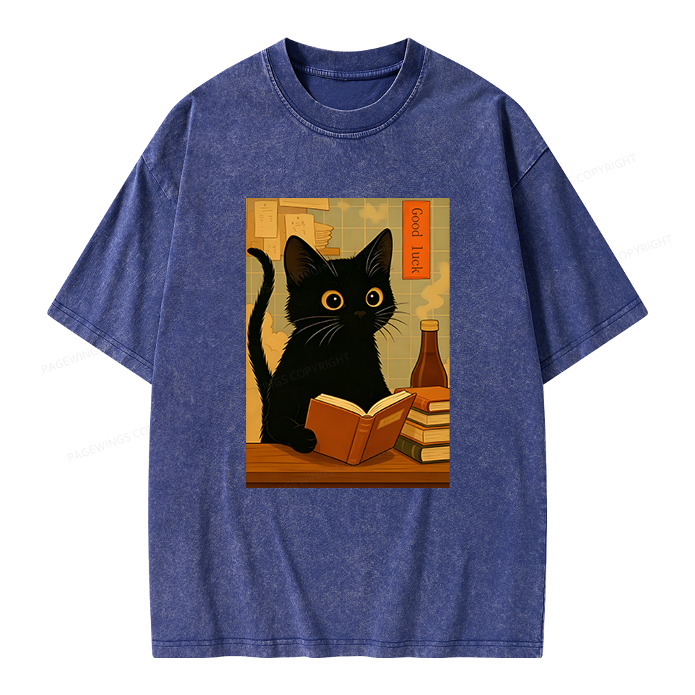 Pagewings Reading Cat Unisex Washed T-shirt