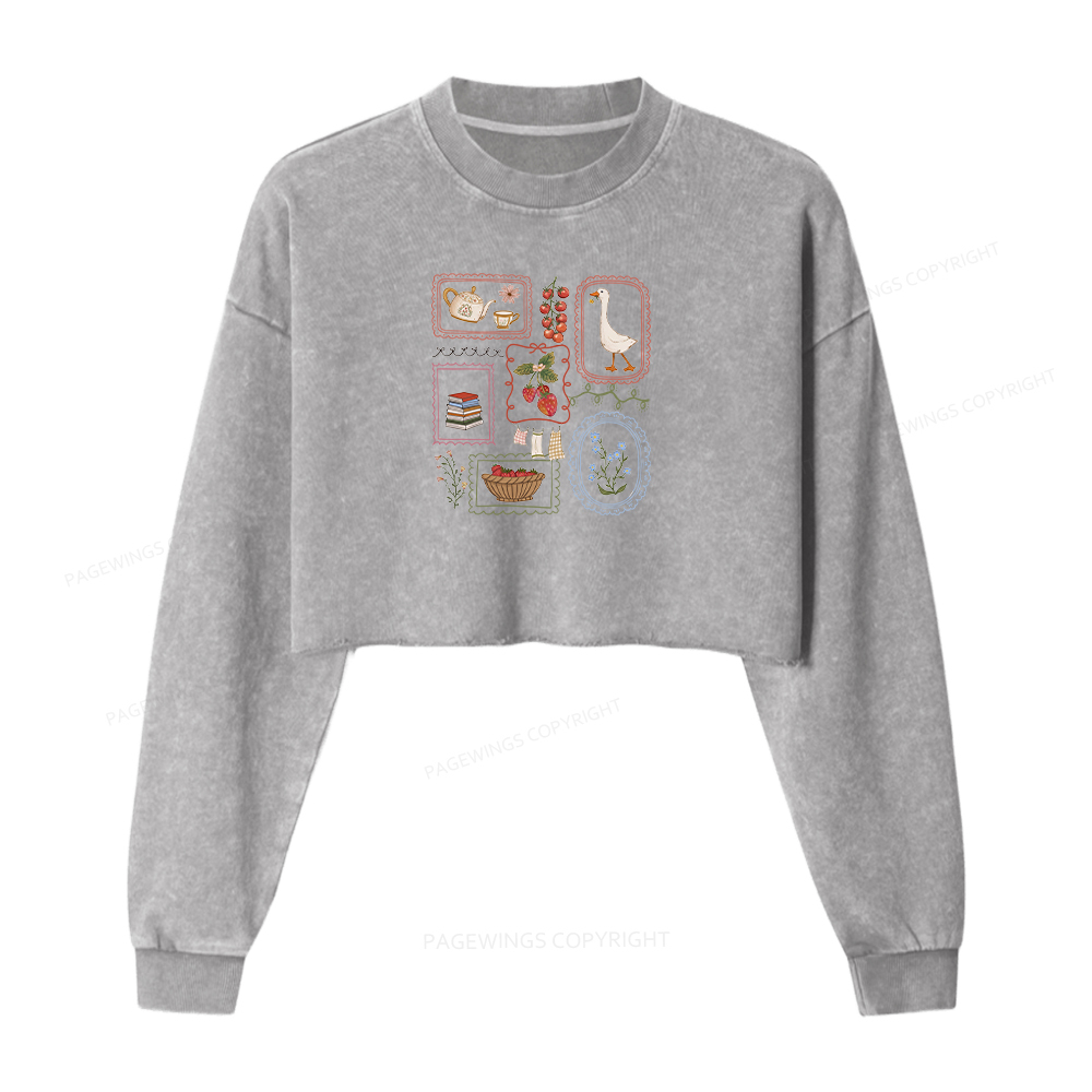 Pagewings Book Lover Washed Crop Sweatshirt