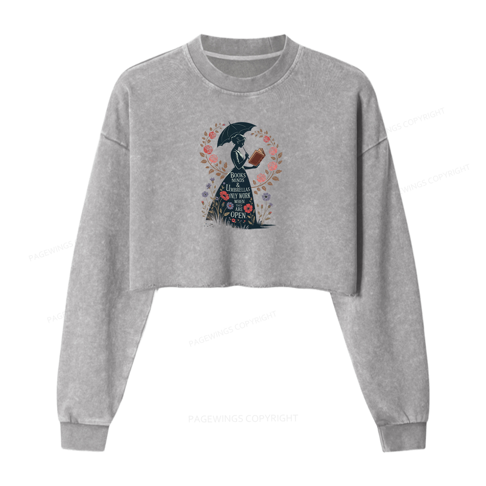 Pagewings Books Minds Washed Crop Sweatshirt