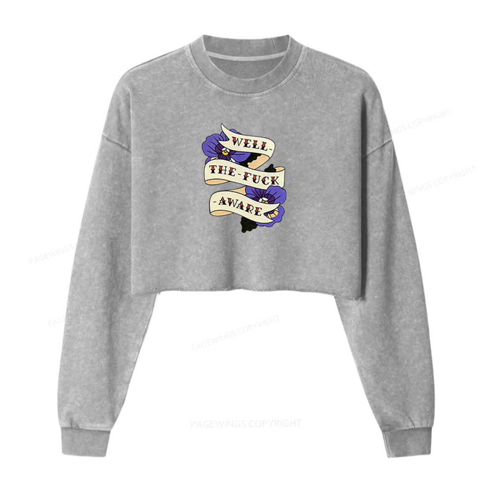 Pagewings Fantasy Books Lover Washed Crop Sweatshirt