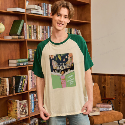Pagewings Quirky Cat Reading Raglan T-shirt