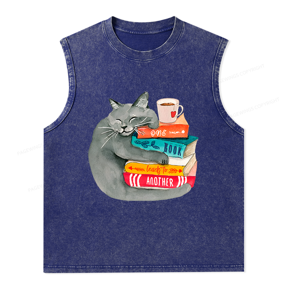 Pagewings Book Lover Cat Unisex Washed Tank Top