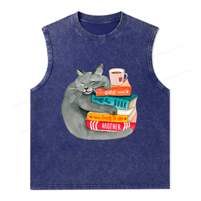 Pagewings Book Lover Cat Unisex Washed Tank Top