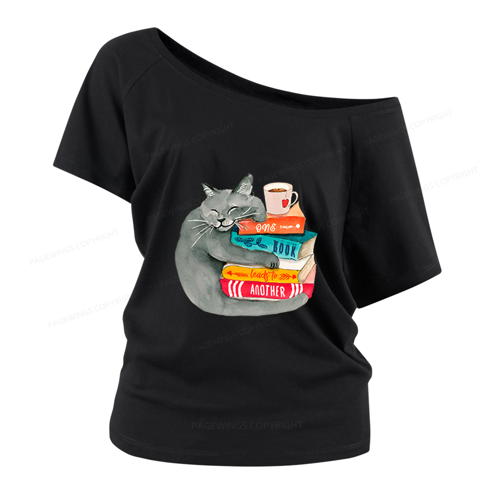 Pagewings Book Lover Cat Women Off Shoulder T-shirts