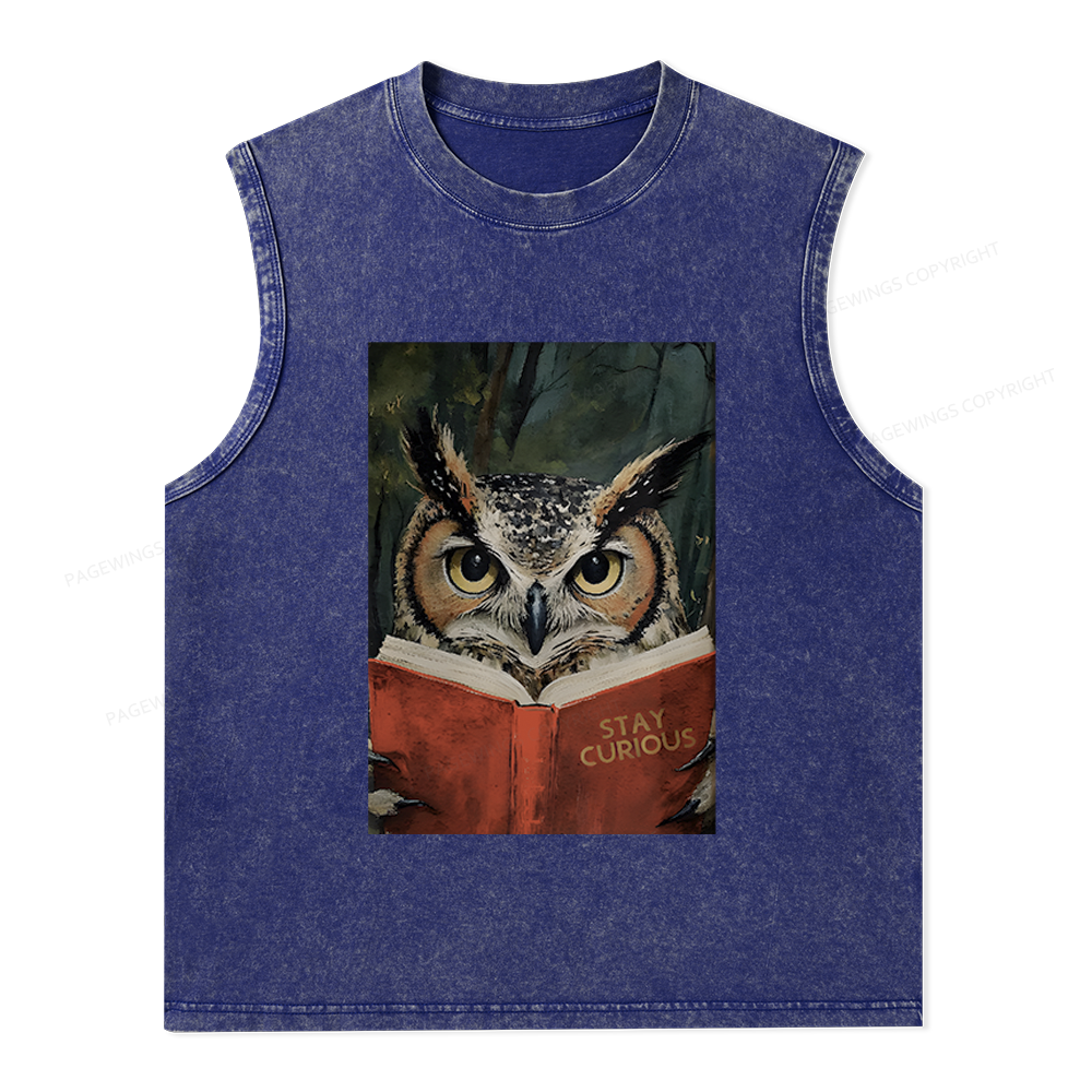 Pagewings Owl Reading Unisex Washed Tank Top