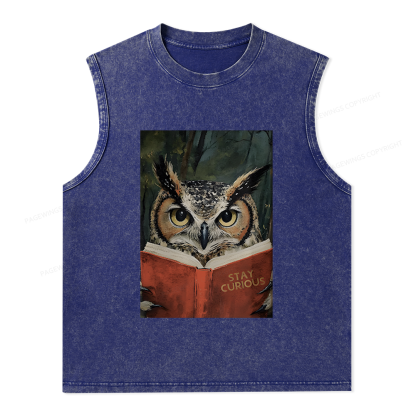 Pagewings Owl Reading Unisex Washed Tank Top
