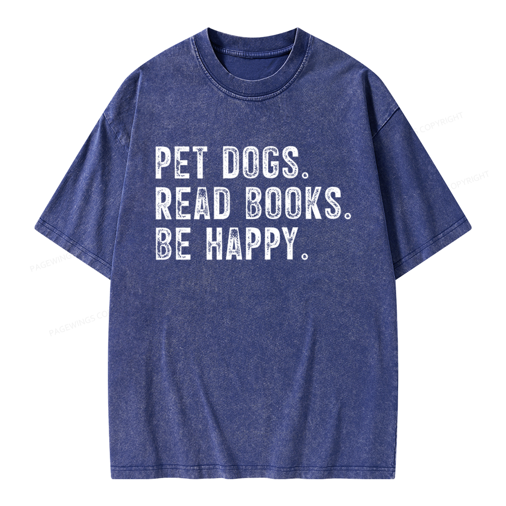 Pagewings Pet Dogs Read Books Be Happy Unisex Washed T-shirt