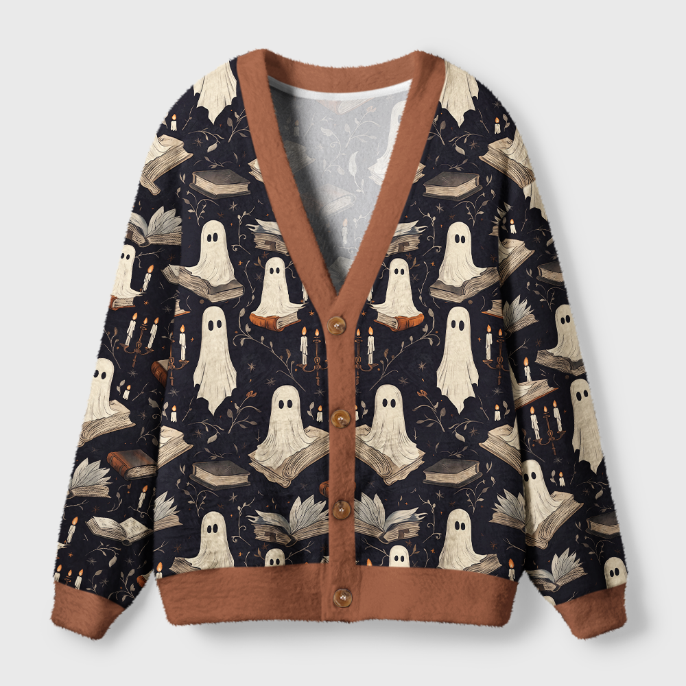 Pagewings Ghosts Love Reading Light Knit Unisex Cardigan Sweaters