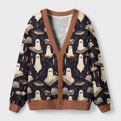 Pagewings Ghosts Love Reading Light Knit Unisex Cardigan Sweaters