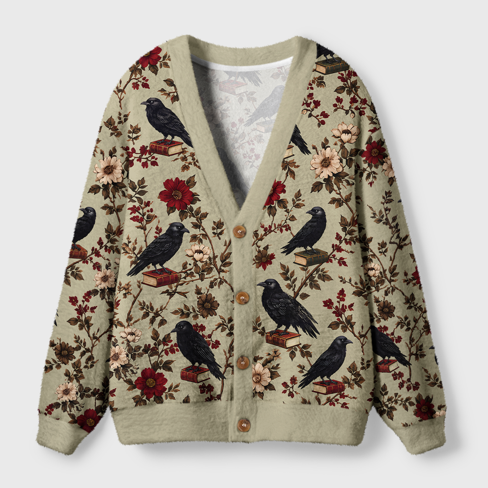 Pagewings Reading Crow Light Knit Unisex Cardigan Sweaters