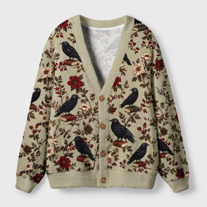 Pagewings Reading Crow Light Knit Unisex Cardigan Sweaters