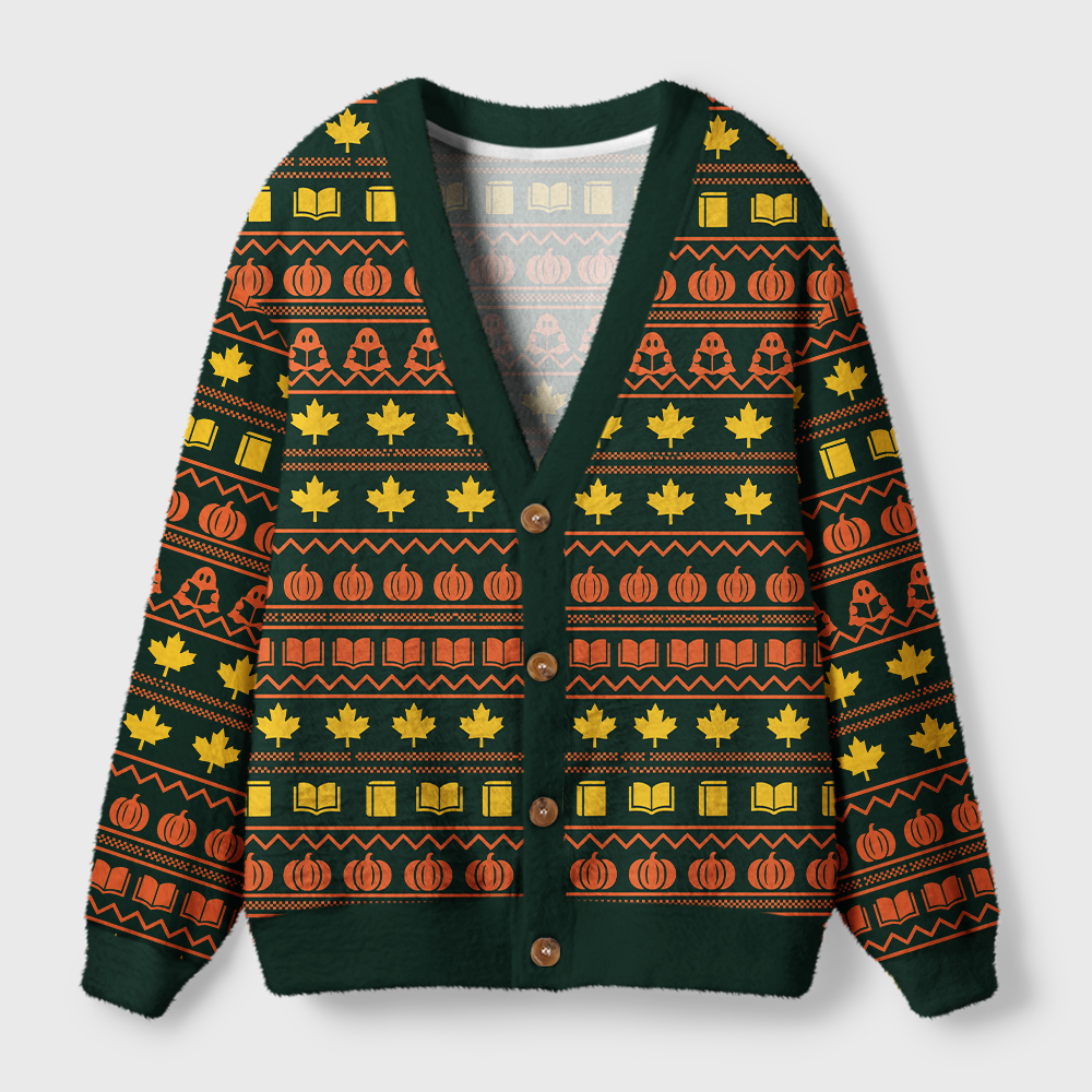 Pagewings Halloween Bookish Light Knit Unisex Cardigan Sweaters