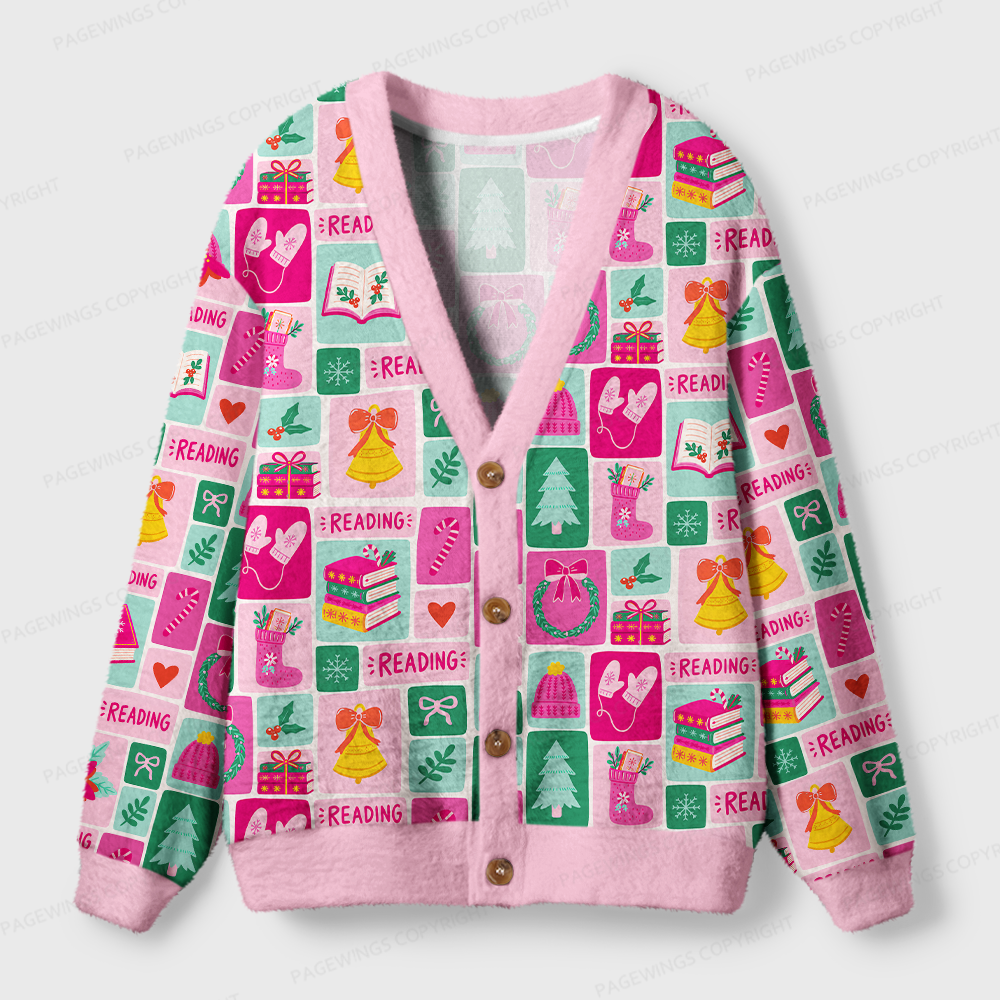 Pagewings Christmas Bookish Light Knit Unisex Cardigan Sweaters