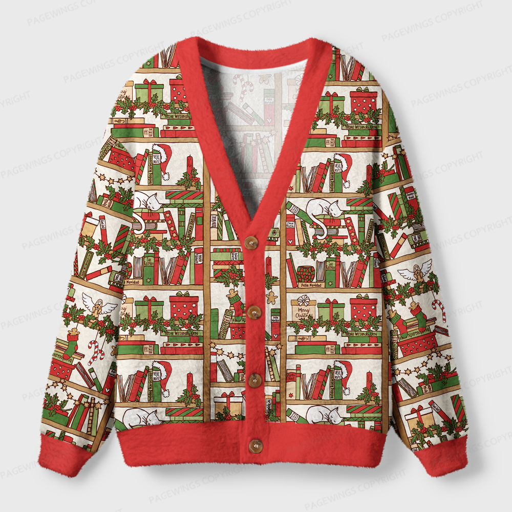 Pagewings Christmas Bookish Light Knit Unisex Cardigan Sweaters