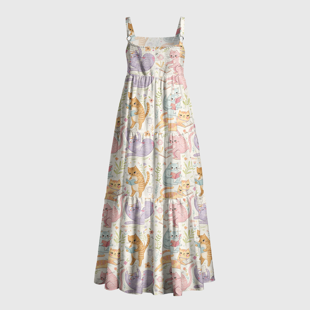 Pagewings Cozy Floral Cat Reader Maxi Dress