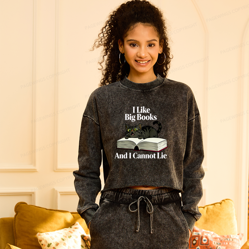 Pagewings I Like Big Books And I Cannot Lie Washed Crop Sweatshirt