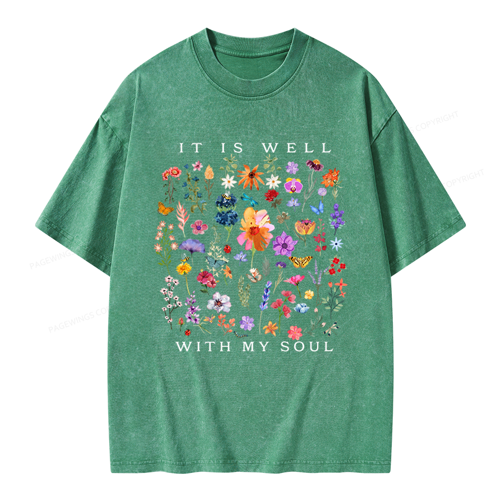 Pagewings It Is Well With My Soul Unisex Washed T-shirt