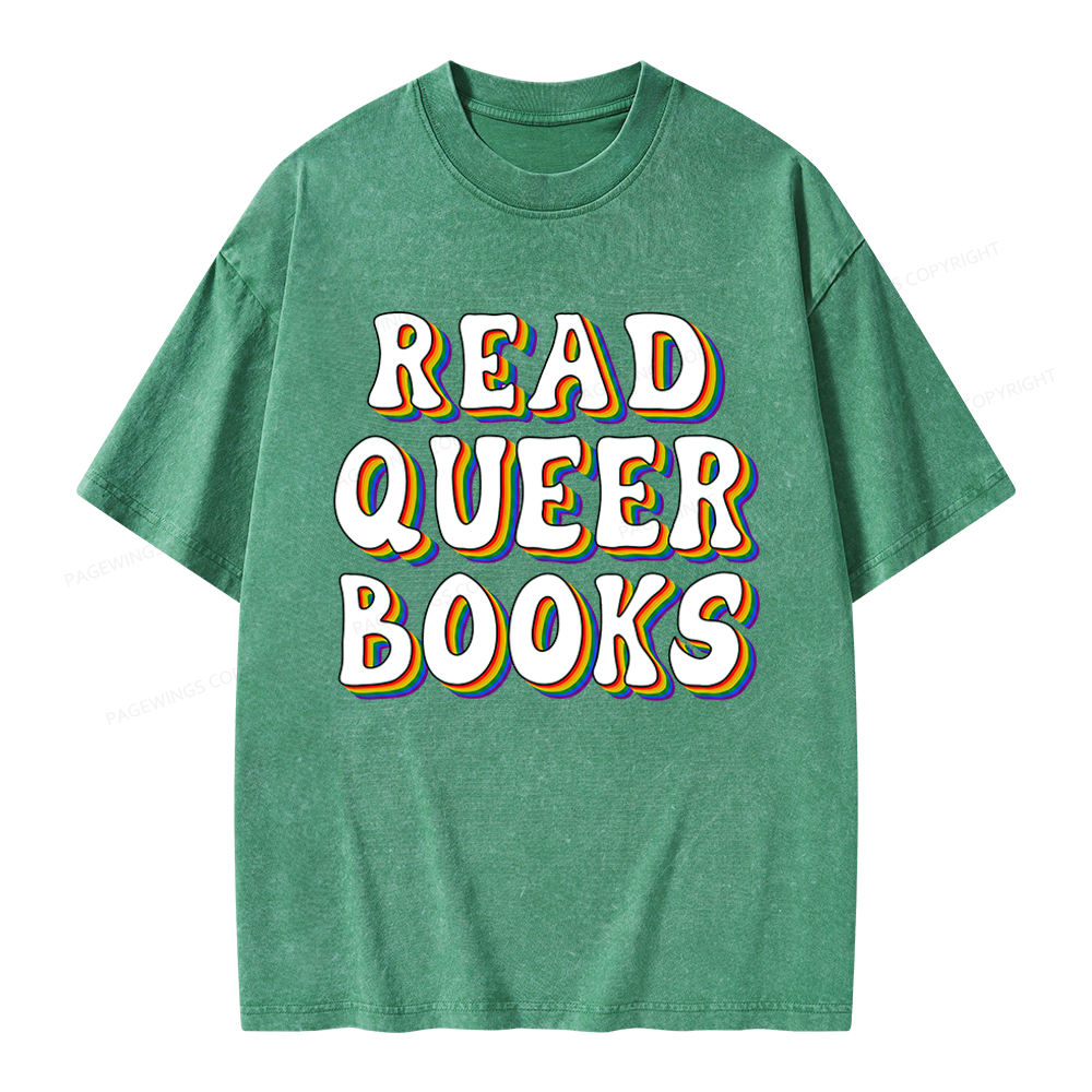 Pagewings Read Queer Books Unisex Washed T-shirt