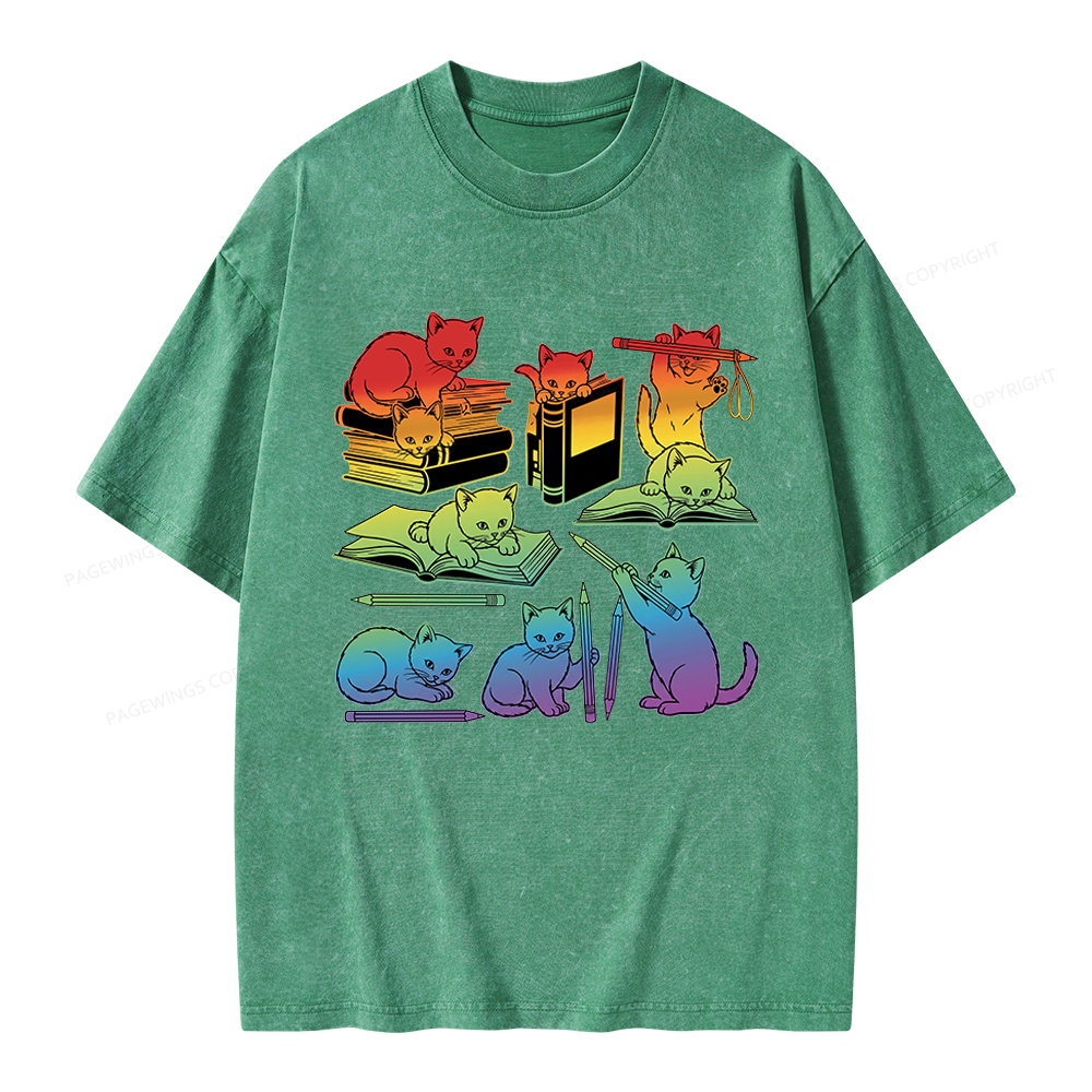 Pagewings Rainbow Cats Unisex Washed T-shirt