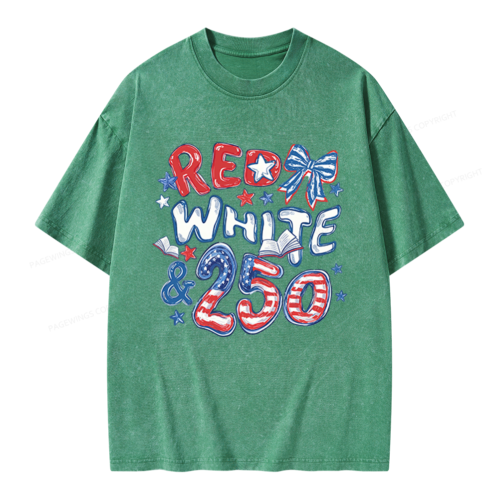 Pagewings Red White And 250 Unisex Washed T-shirt