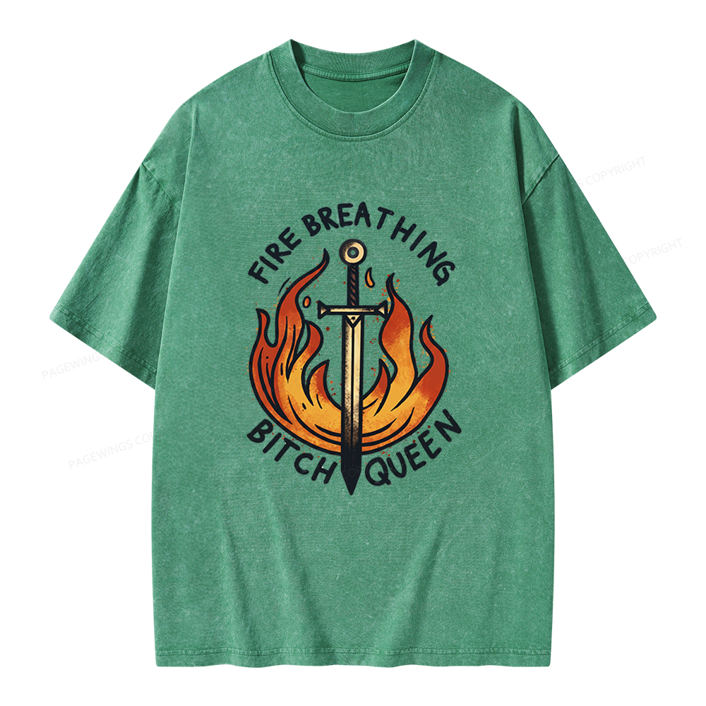 Pagewings Fire Breathing Bitch Queen Unisex Washed T-shirt
