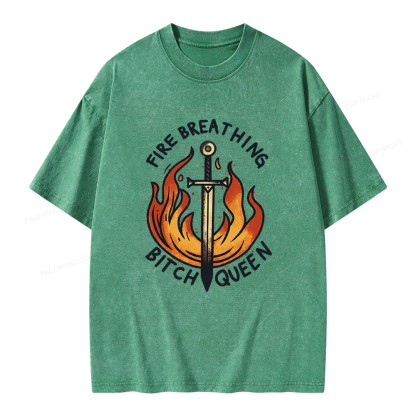 Pagewings Fire Breathing Bitch Queen Unisex Washed T-shirt