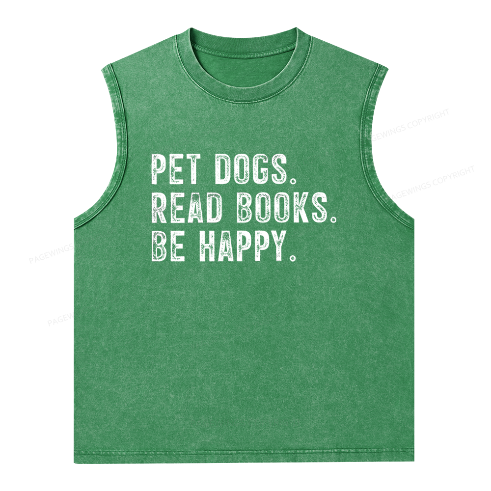 Pagewings Pet Dogs Read Books Be Happy Unisex Washed Tank Top