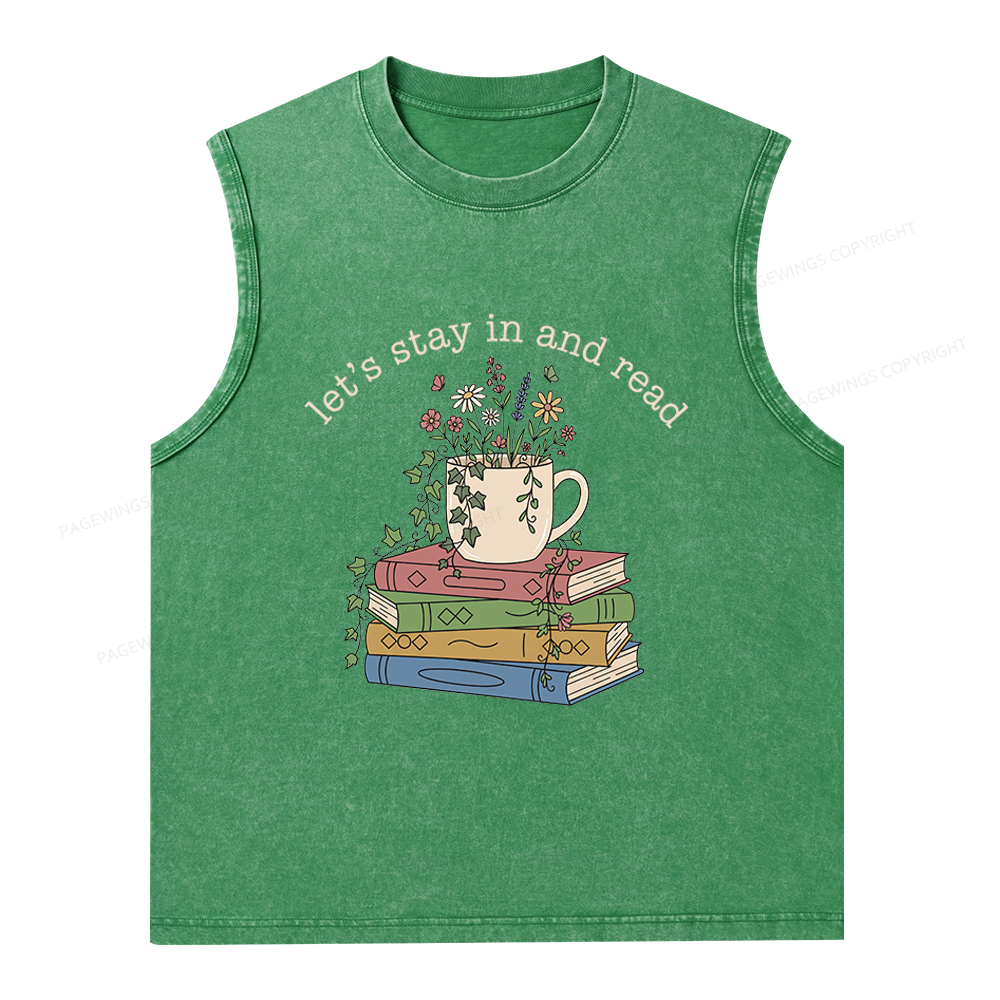 Pagewings Let's Stay In And Read Unisex Washed Tank Top