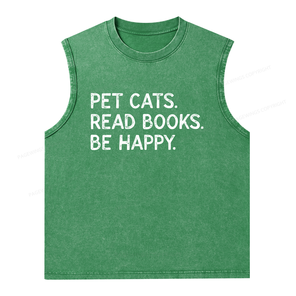 Pagewings Pet Cats Read Books Be Happy Unisex Washed Tank Top