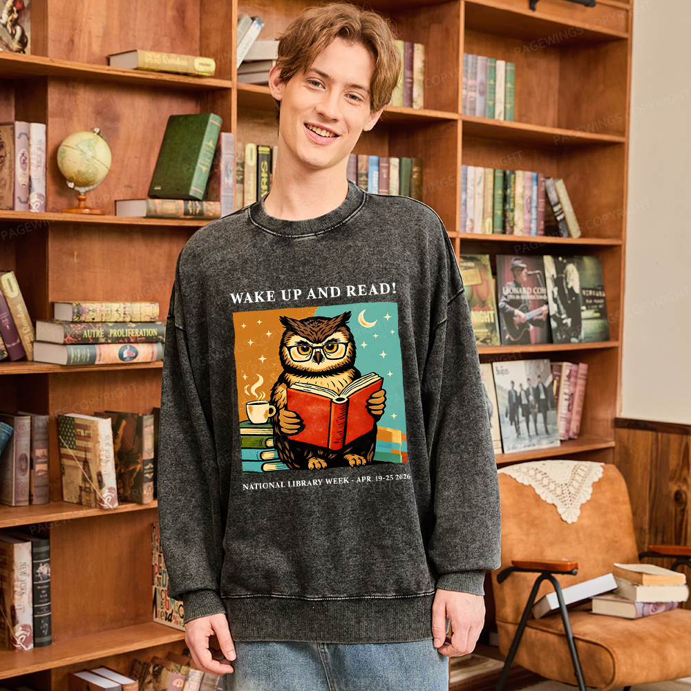 Pagewings Wake Up And Read Unisex Washed Sweatshirt