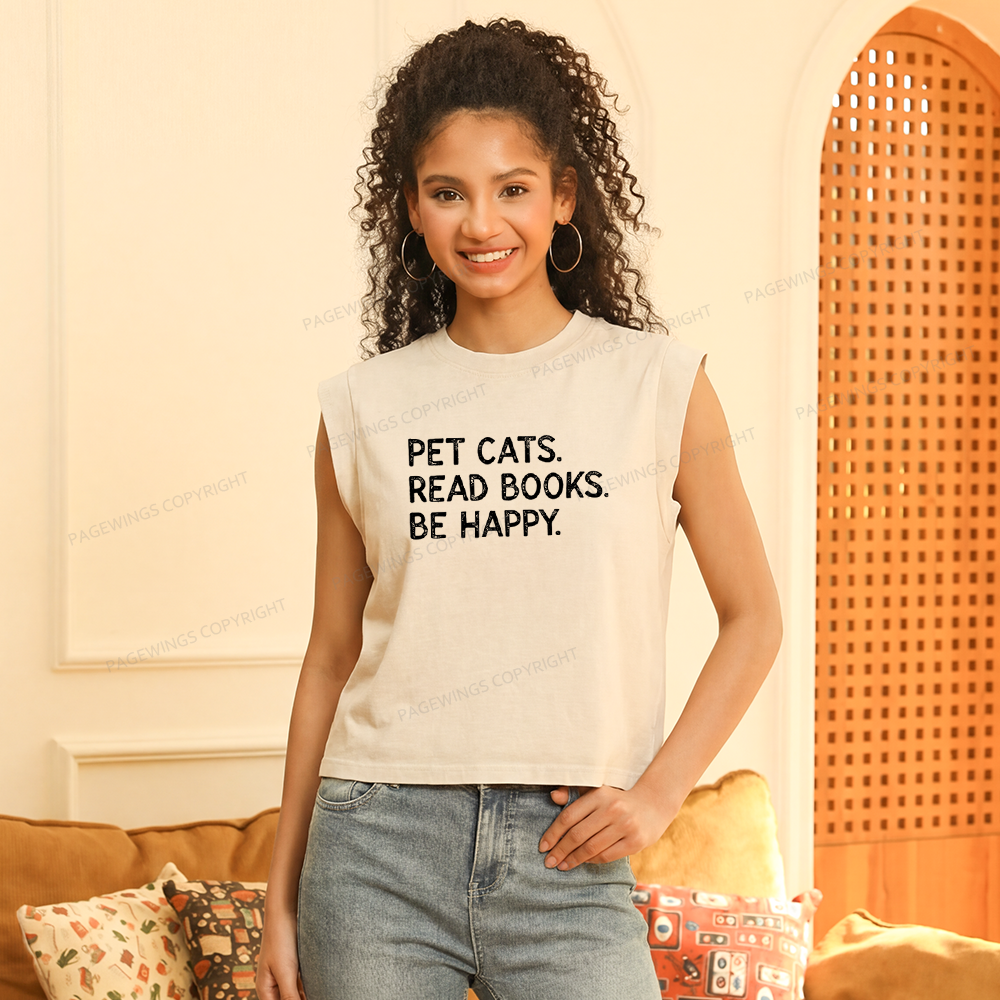 Pagewings Pet Cats Read Books Be Happy Women's Washed Tank Top