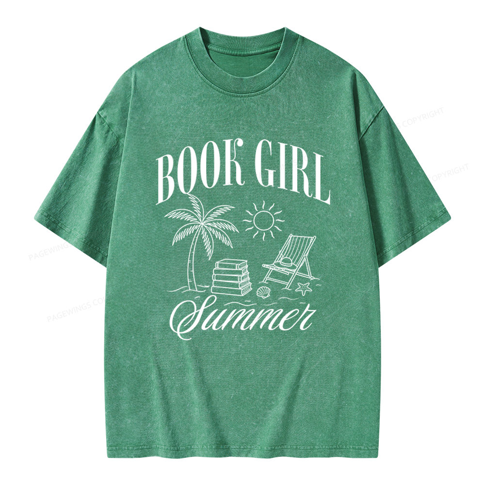 Pagewings Book Girl Summer Unisex Washed T-shirt