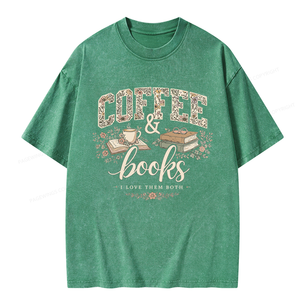 Pagewings Coffee and Books Unisex Washed T-shirt
