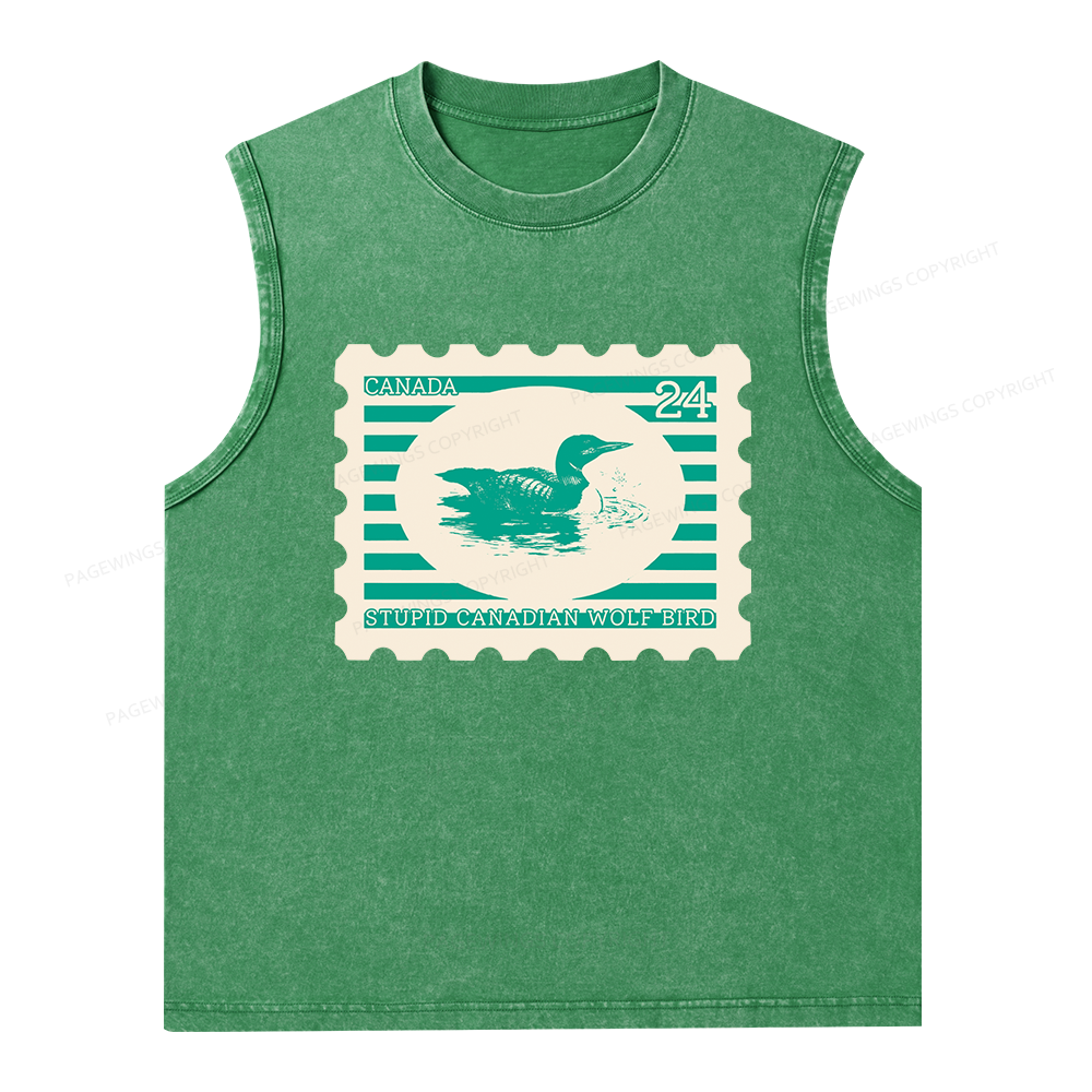 Pagewings Stupid Canadian Wolf Bird Unisex Washed Tank Top