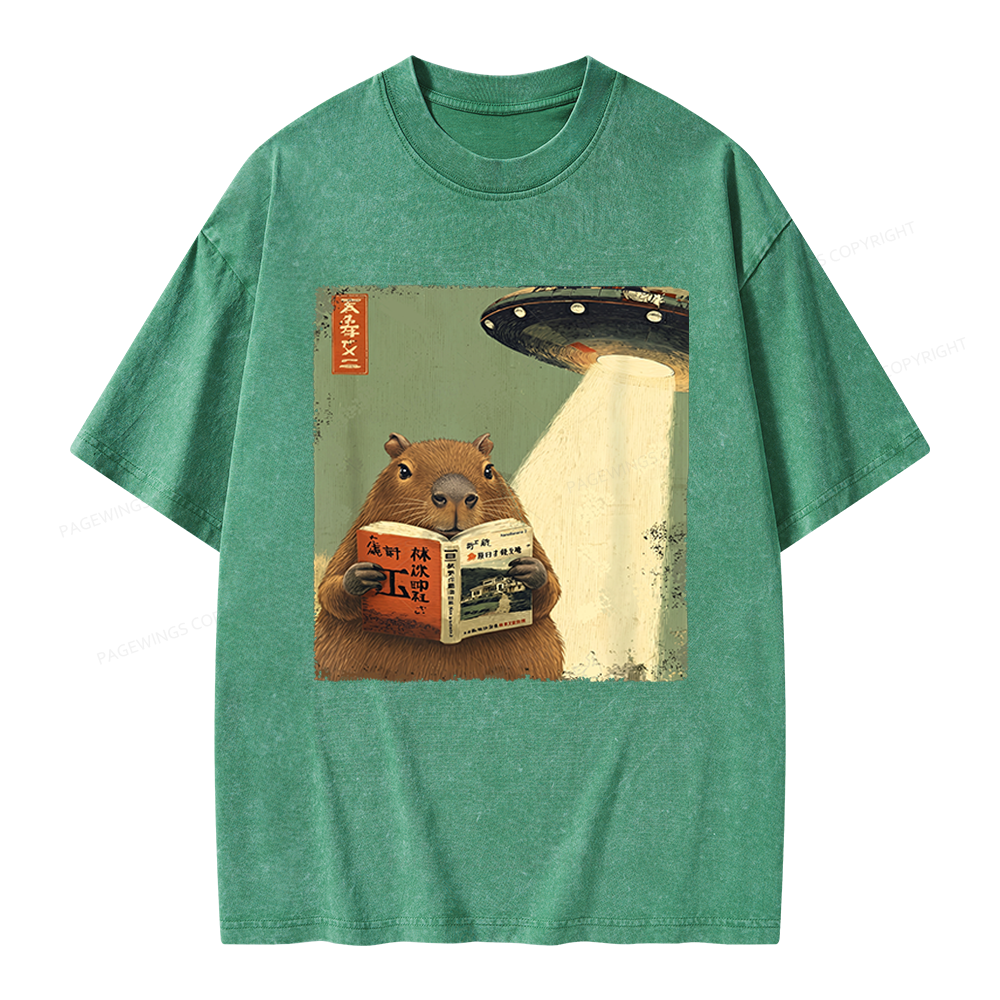 Pagewings Capybara Book Lovers Unisex Washed T-shirt