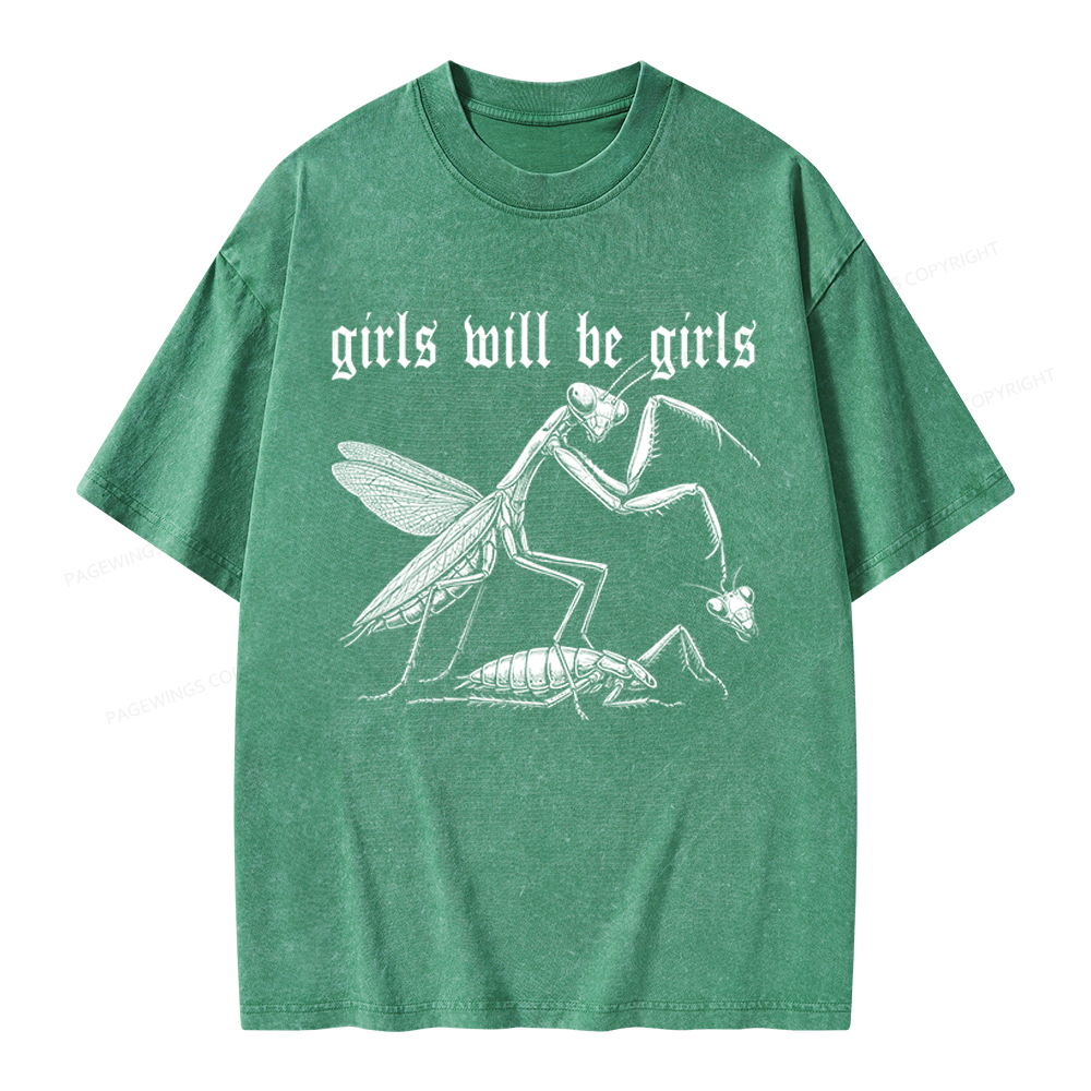 Pagewings Girls Will Be Girls Unisex Washed T-shirt