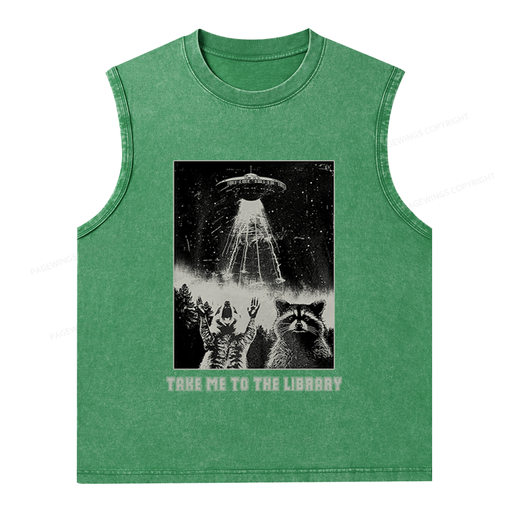 Pagewings Take Me To The Library Unisex Washed Tank Top