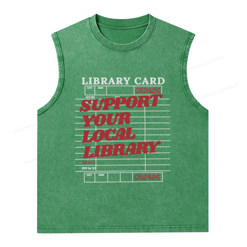 Pagewings Support your Local Library Unisex Washed Tank Top