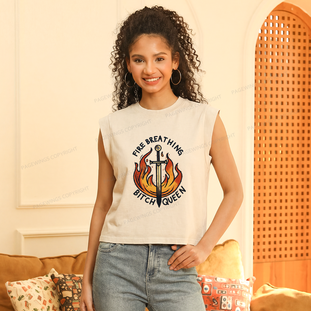 Pagewings Fire Breathing Bitch Queen Women's Washed Tank Top