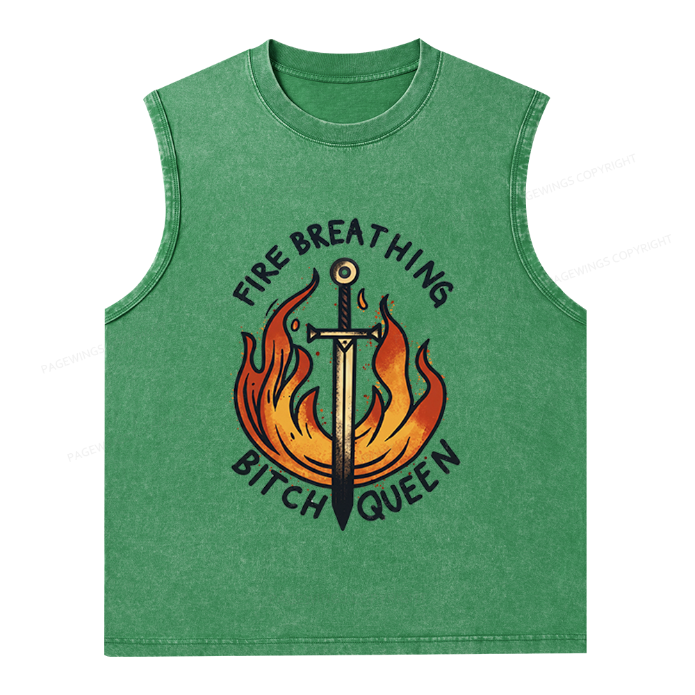 Pagewings Fire Breathing Bitch Queen Unisex Washed Tank Top