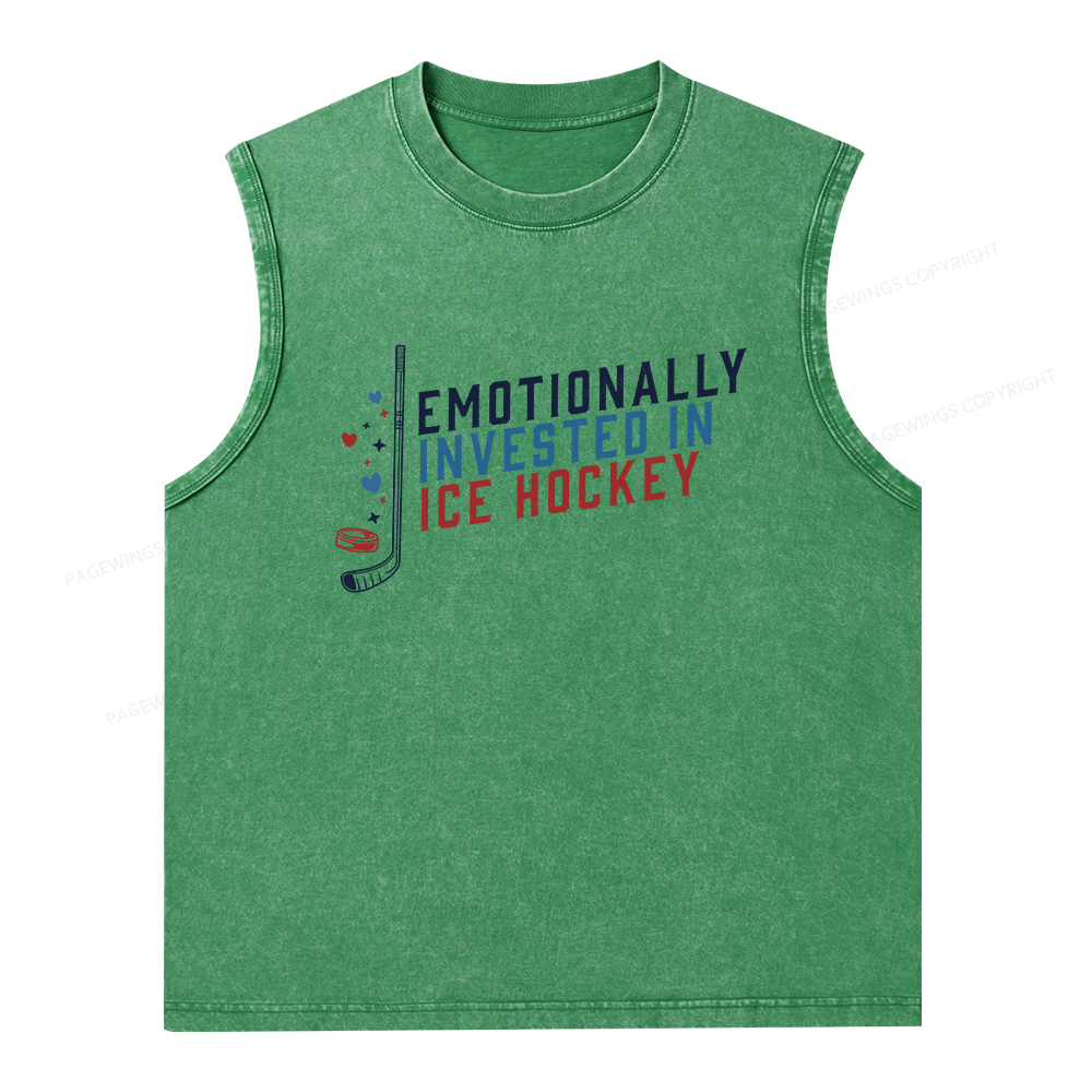 Pagewings Emotionally Invested in Ice Hockey Unisex Washed Tank Top